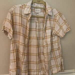 American Eagle Outfitters Tan and White Plaid Shirt